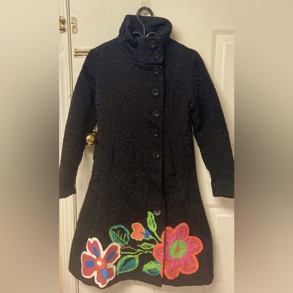 Desigual Jackets & Blazers - Self Embroidered coat with painted floral design in front and back.